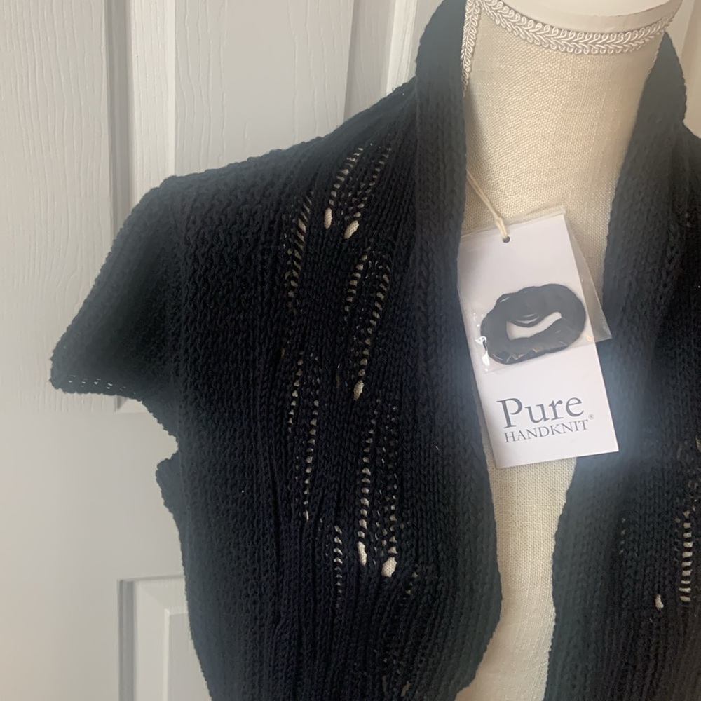 NWT “Pure Handknit” Brand Black Knit Open-Front Shawl Cardigan - Picture 4 of 17